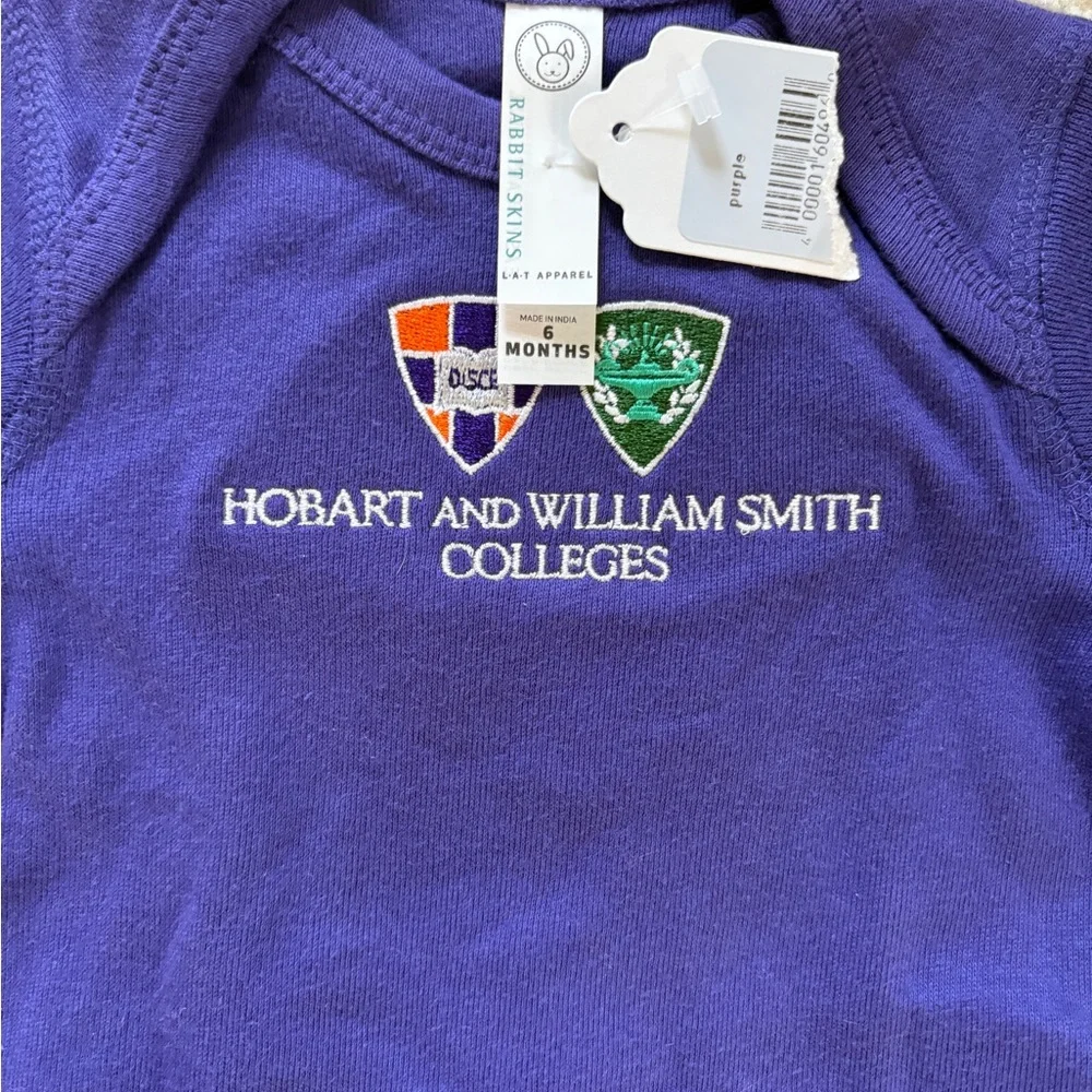 NWT Hobart and William Smith Colleges Purple Baby Onesie Bodysuit 6 Months